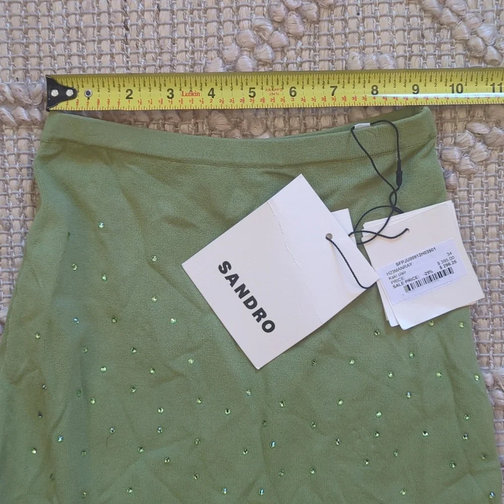 NWT Sandro Skirt - Green Metallic Sparkly Midi Skirt - Size Small (34) - Picture 5 of 6